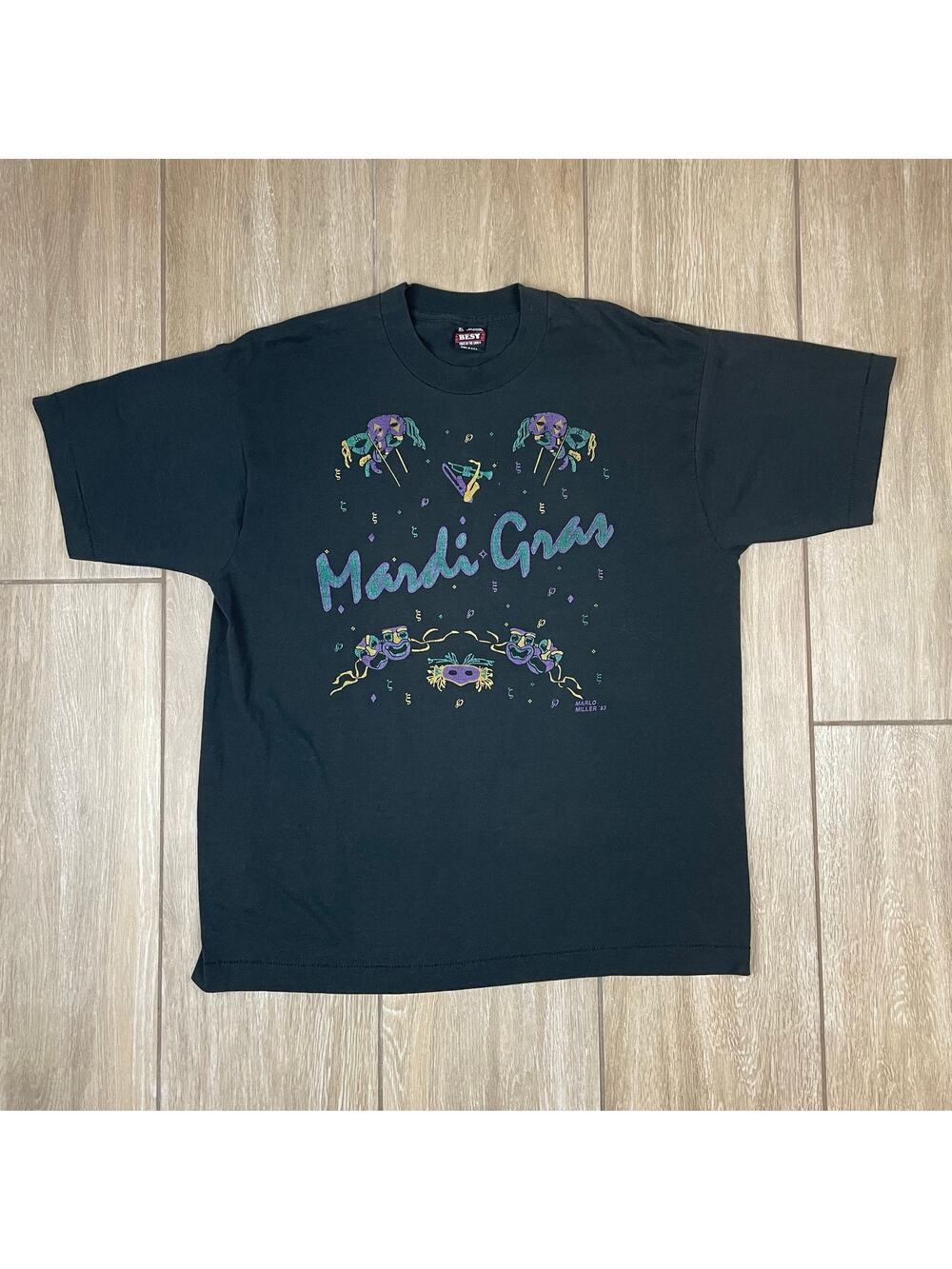 Vintage 1993 Mardi Gras T Shirt XL USA Single Stitch Marlo Miller Graphic Tee